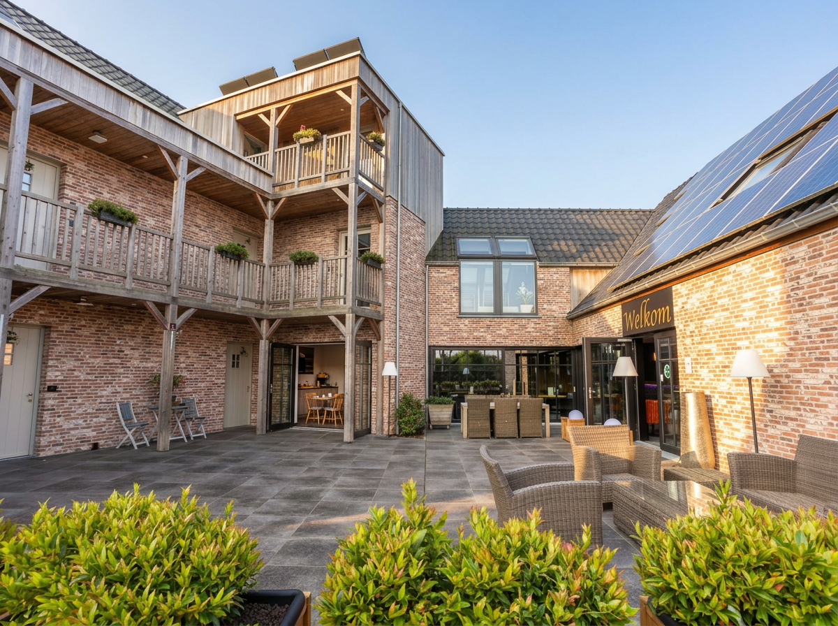 Binnenkoer en terras tussen de suites